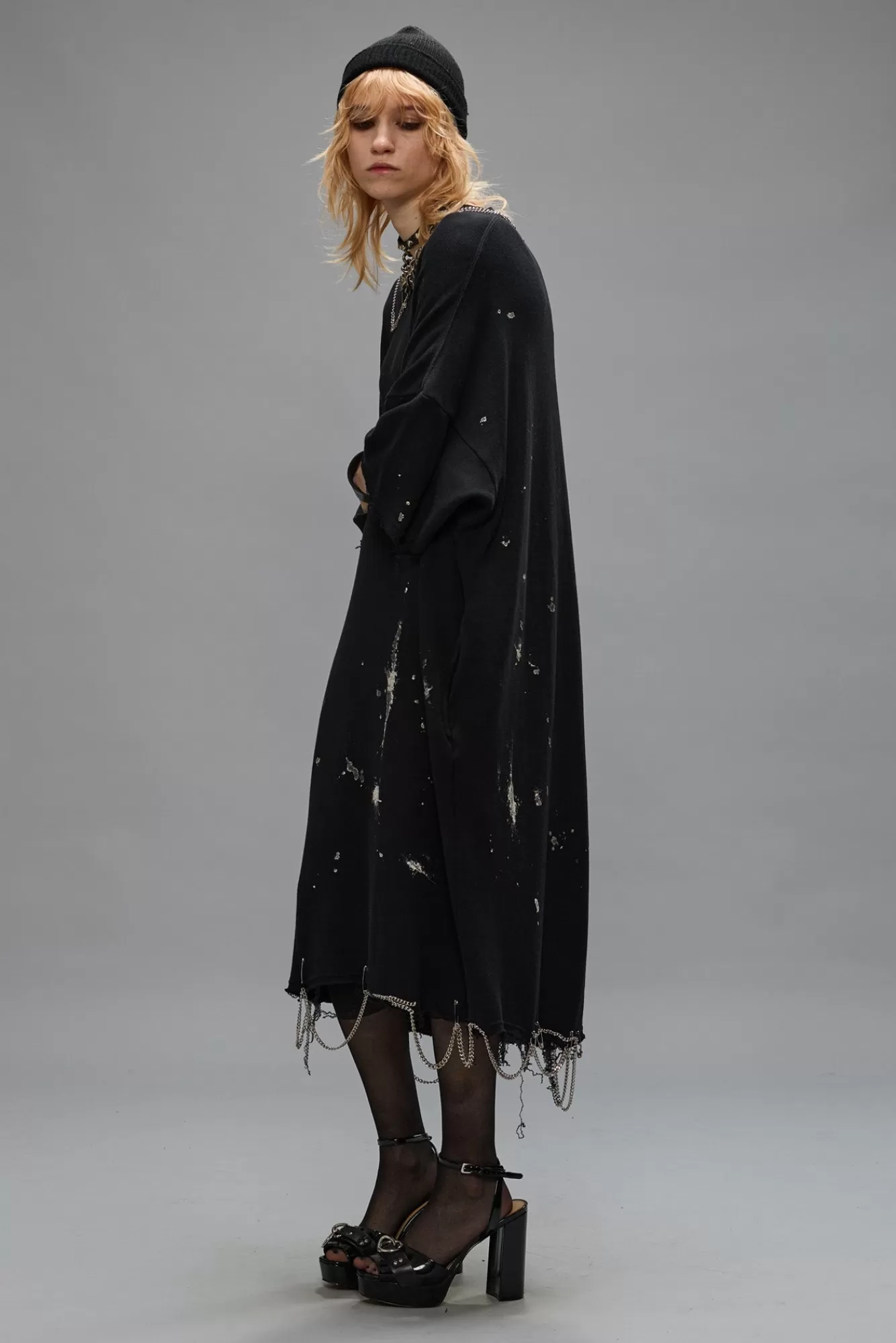 Dresses & Skirts<R13 CHAIN EMBELLISHED SHIRTDRESS - SPLATTERED BLACK