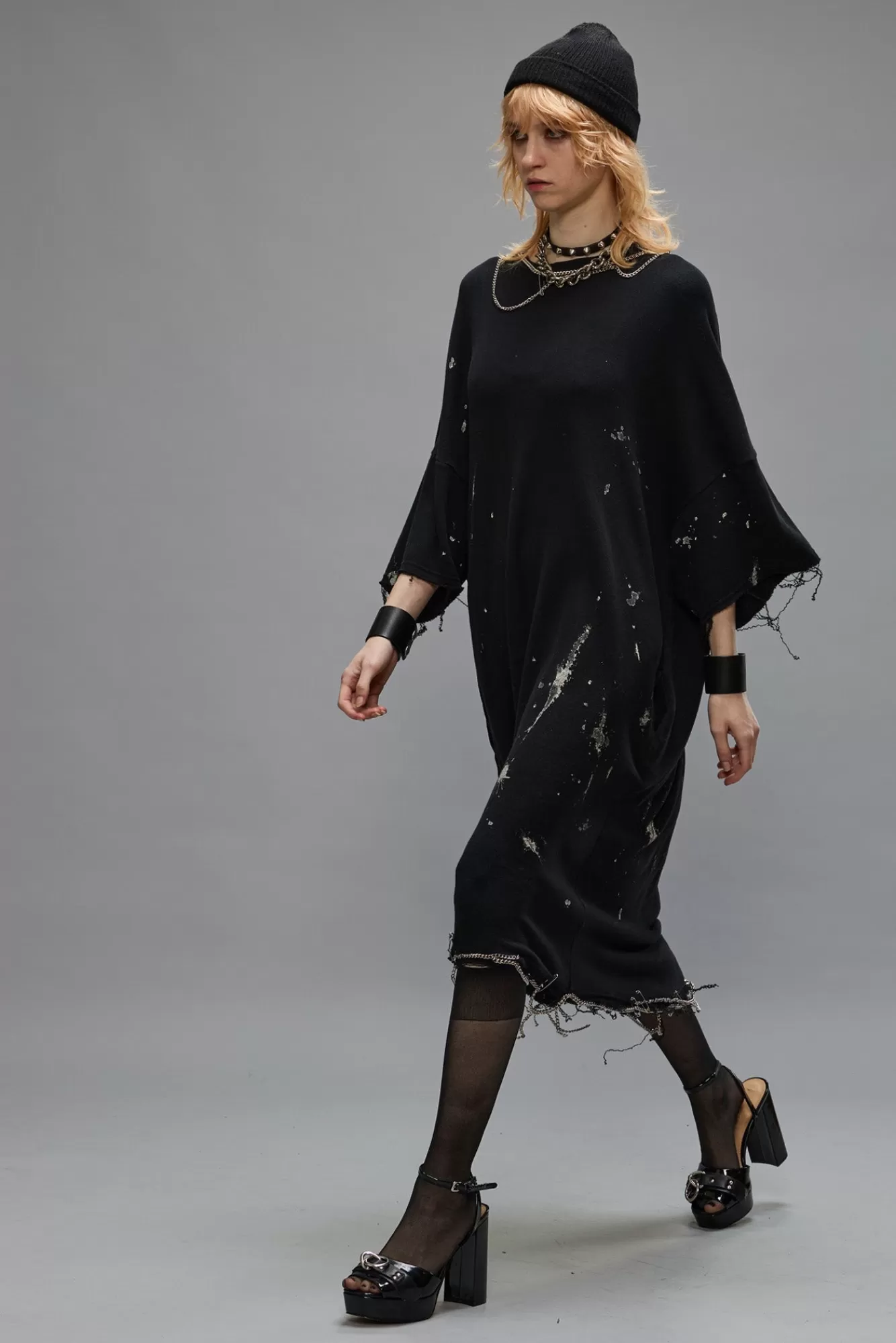 Dresses & Skirts<R13 CHAIN EMBELLISHED SHIRTDRESS - SPLATTERED BLACK