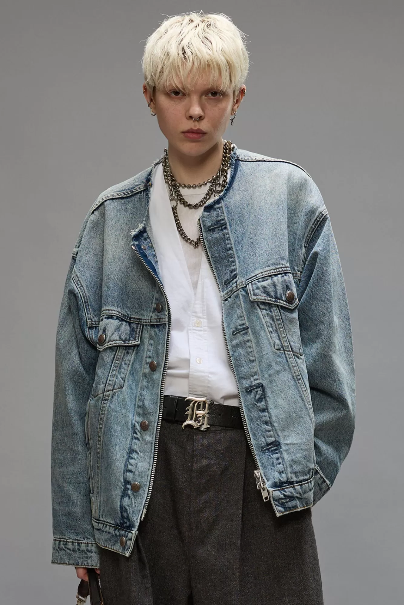 Jackets & Coats<R13 COLLARLESS TRUCKER JACKET - CAXTON BLUE