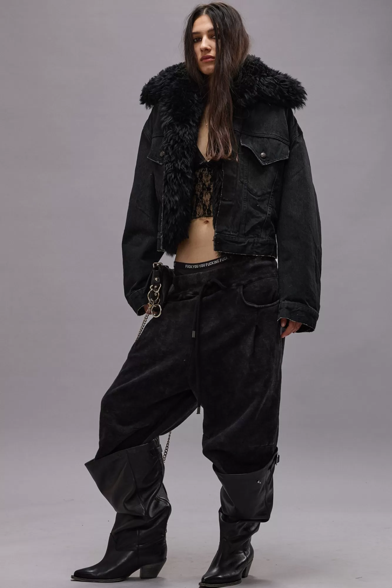 Pants & Shorts<R13 CROPPED PLEATED SWEATPANT - ACID BLACK