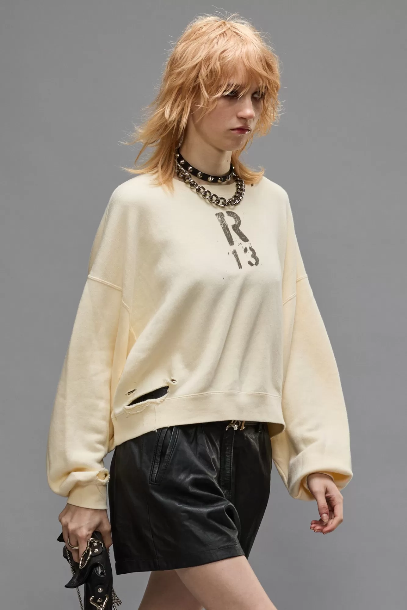 Tops<R13 CROPPED CREWNECK - NATURAL