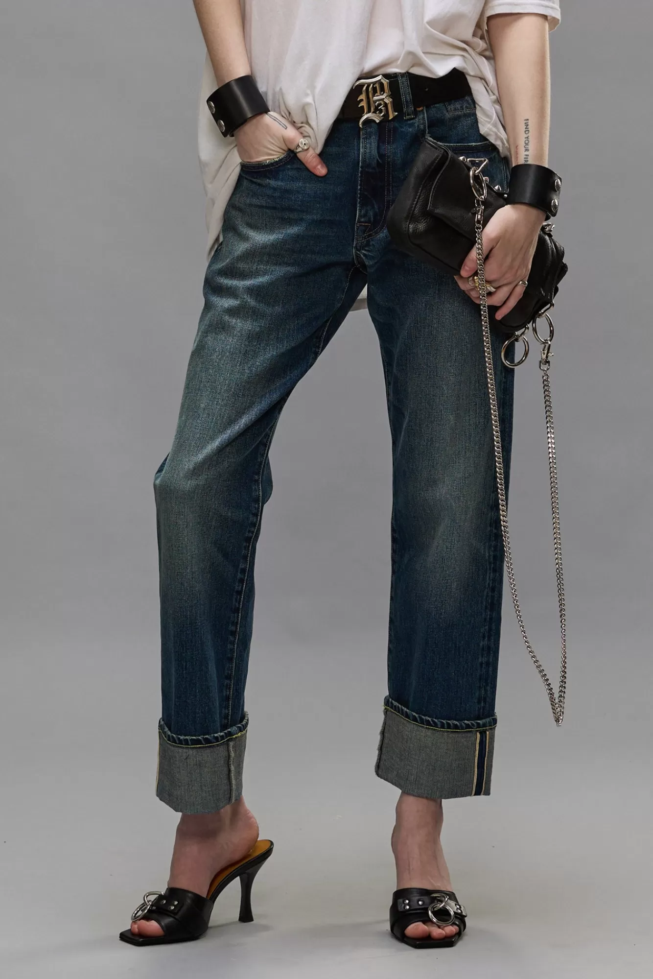 Boyfriend<R13 CUFFED ROMEO JEAN - CASLON SELVEDGE BLUE