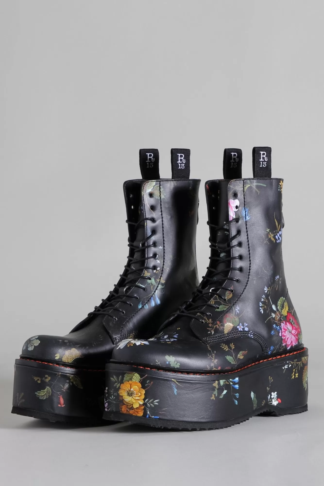 Boots<R13 DOUBLE STACK BOOT - BLACK FLORAL