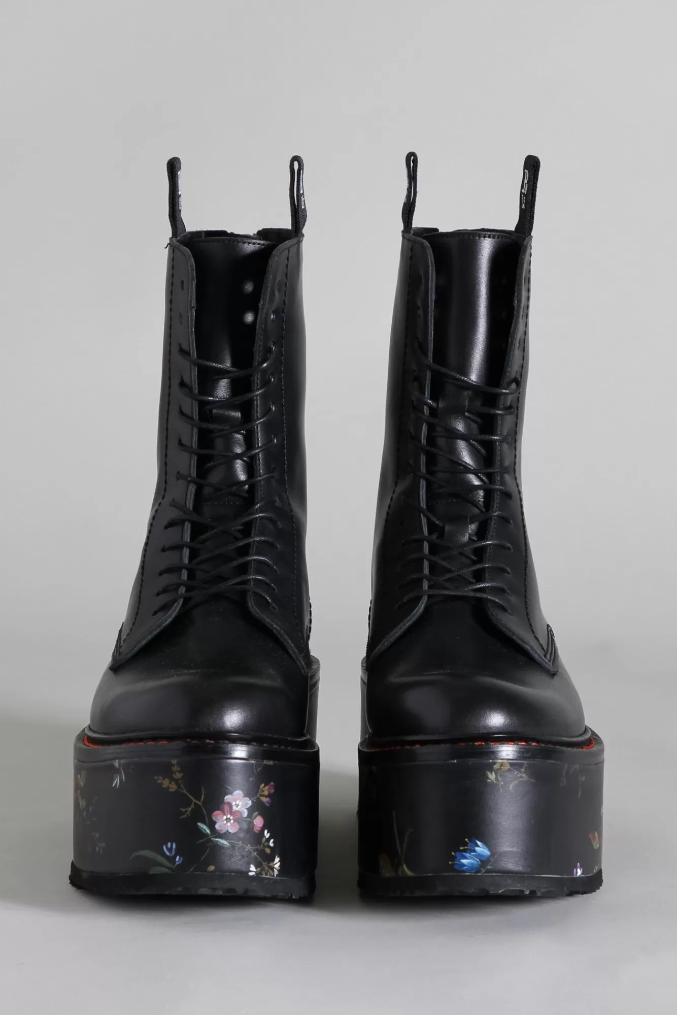 Boots<R13 DOUBLE STACK BOOT - BLACK WITH FLORAL PLATFORM