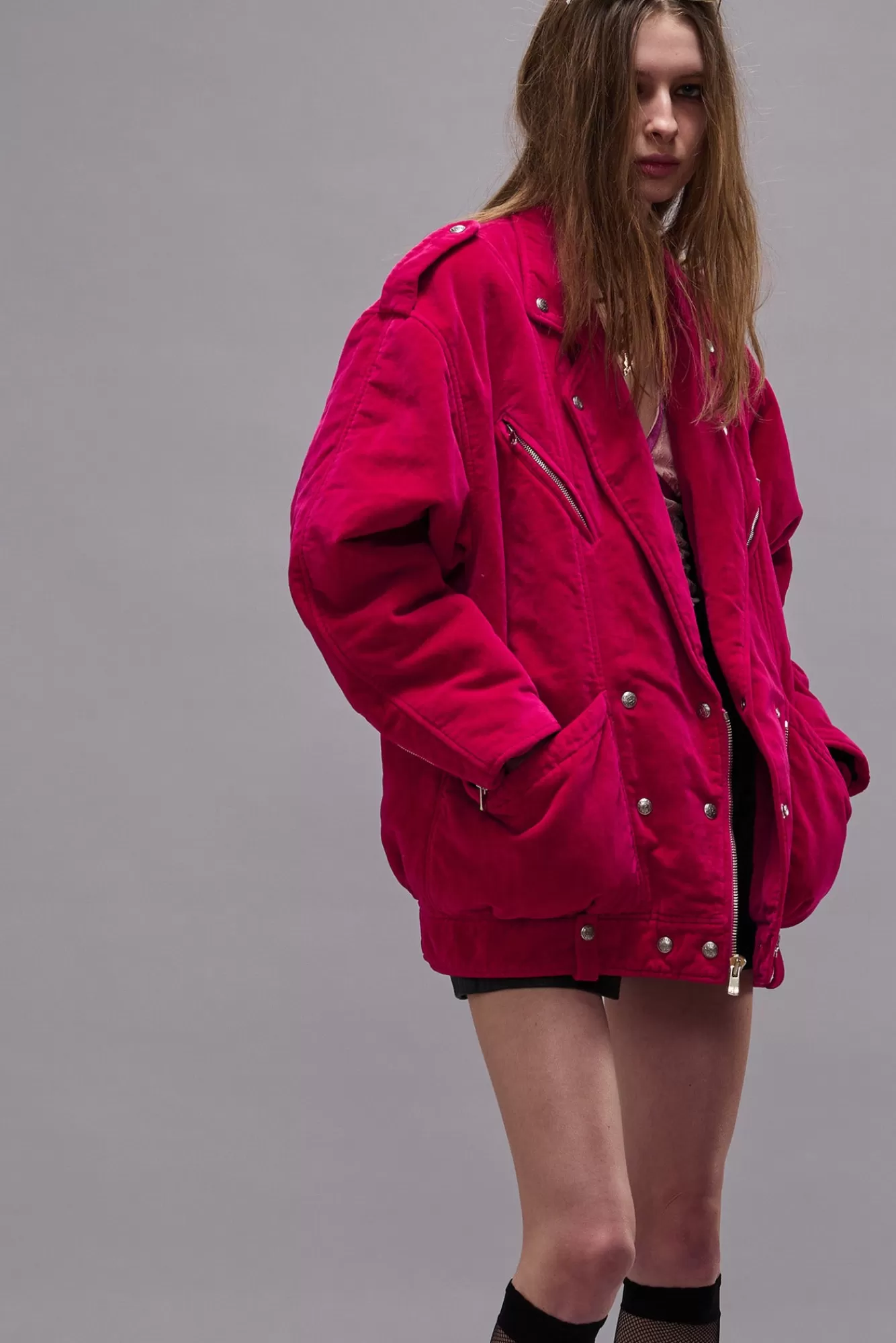 Jackets & Coats<R13 ELONGATED MOTORCYCLE JACKET - RASPBERRY