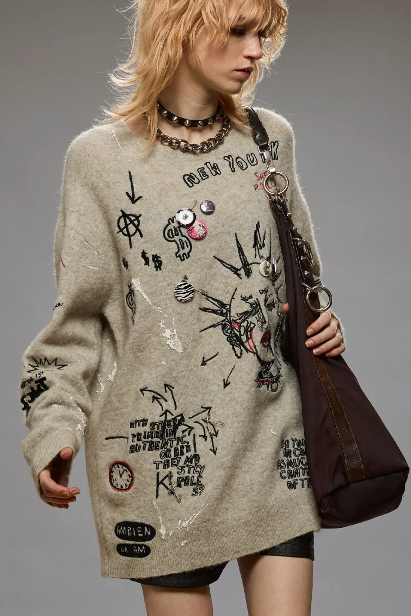 Sweaters<R13 EMBROIDERED BOYFRIEND SWEATER - OATMEAL