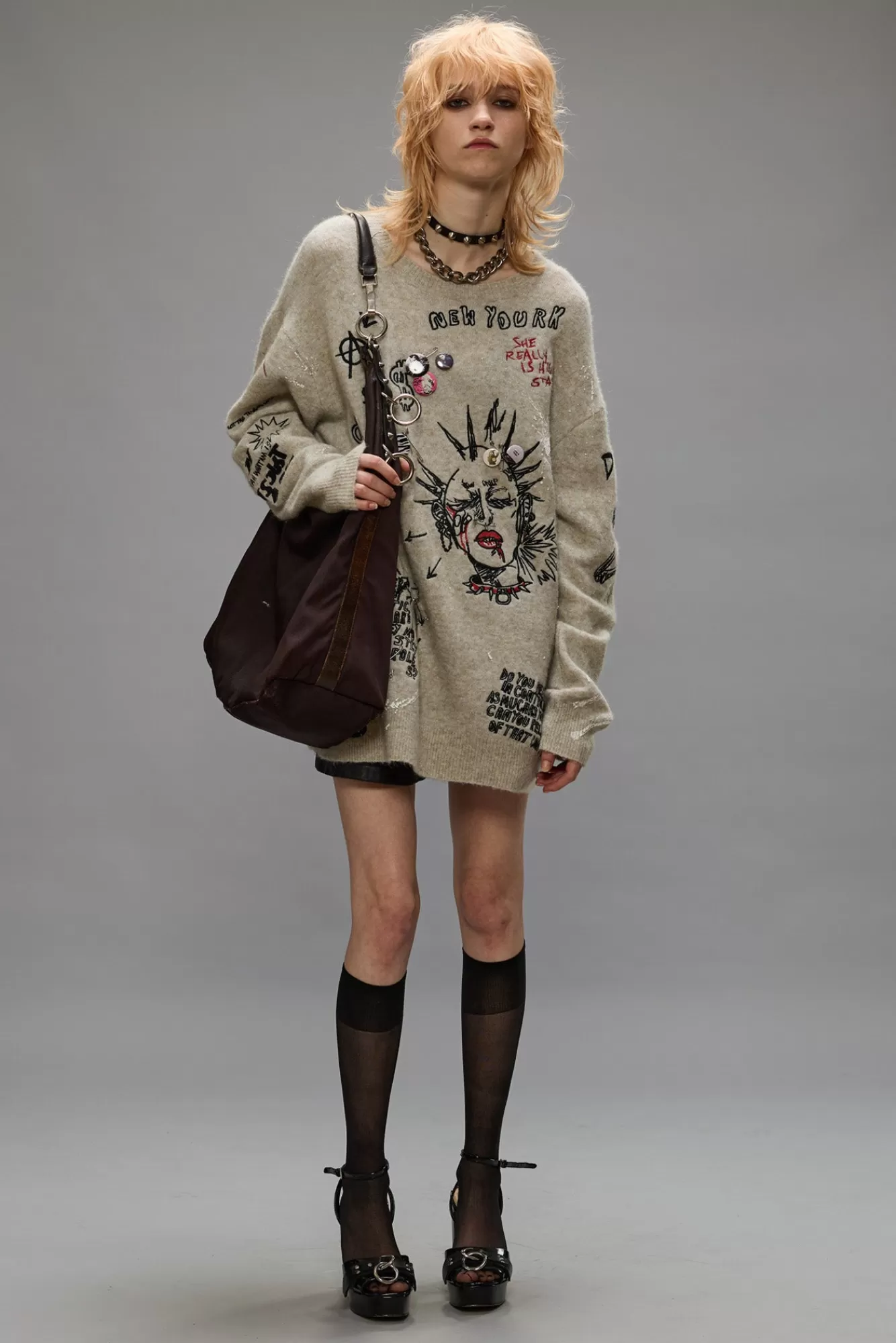 Sweaters<R13 EMBROIDERED BOYFRIEND SWEATER - OATMEAL