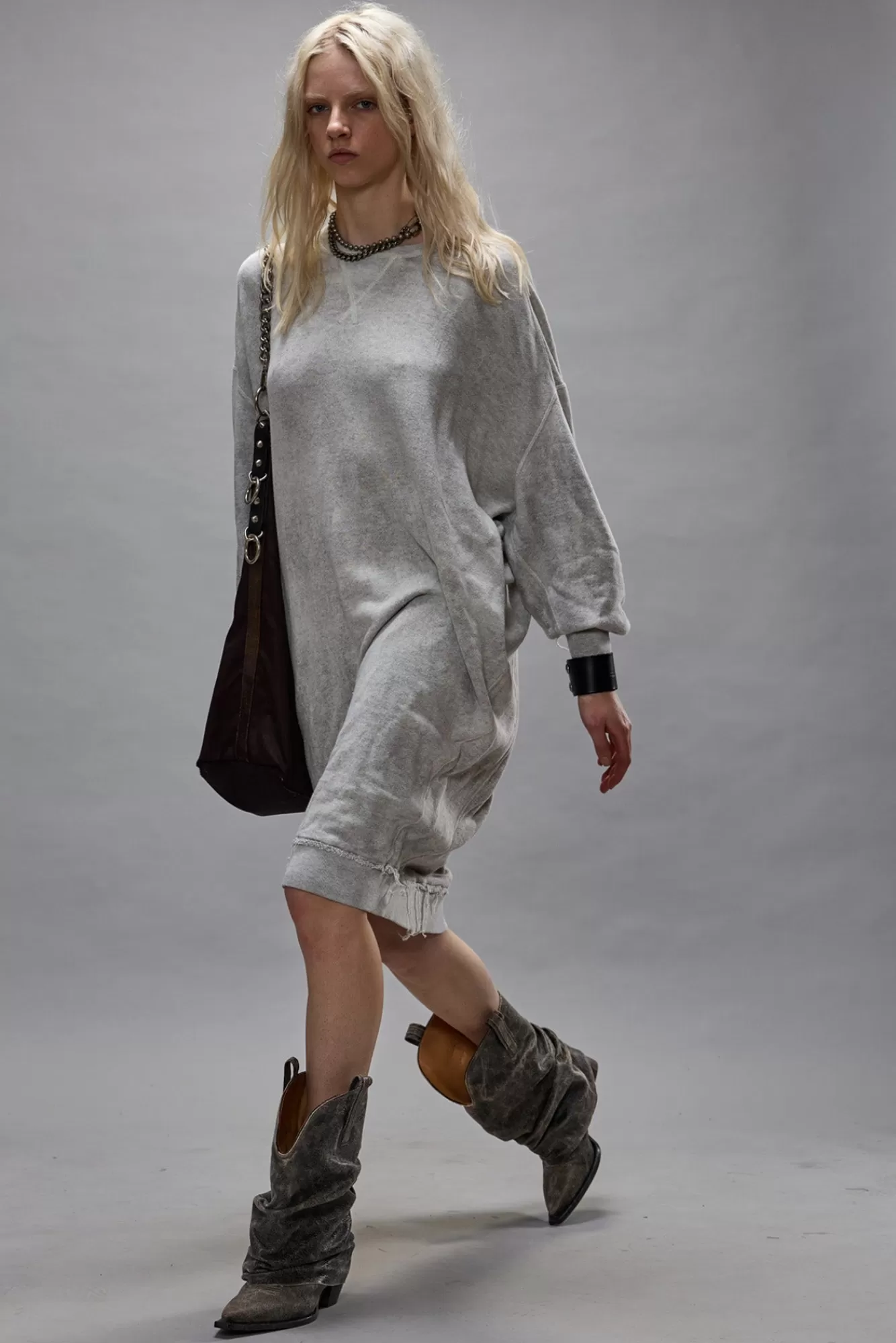 Dresses & Skirts<R13 GRUNGE SWEATSHIRT DRESS - HEATHER GREY