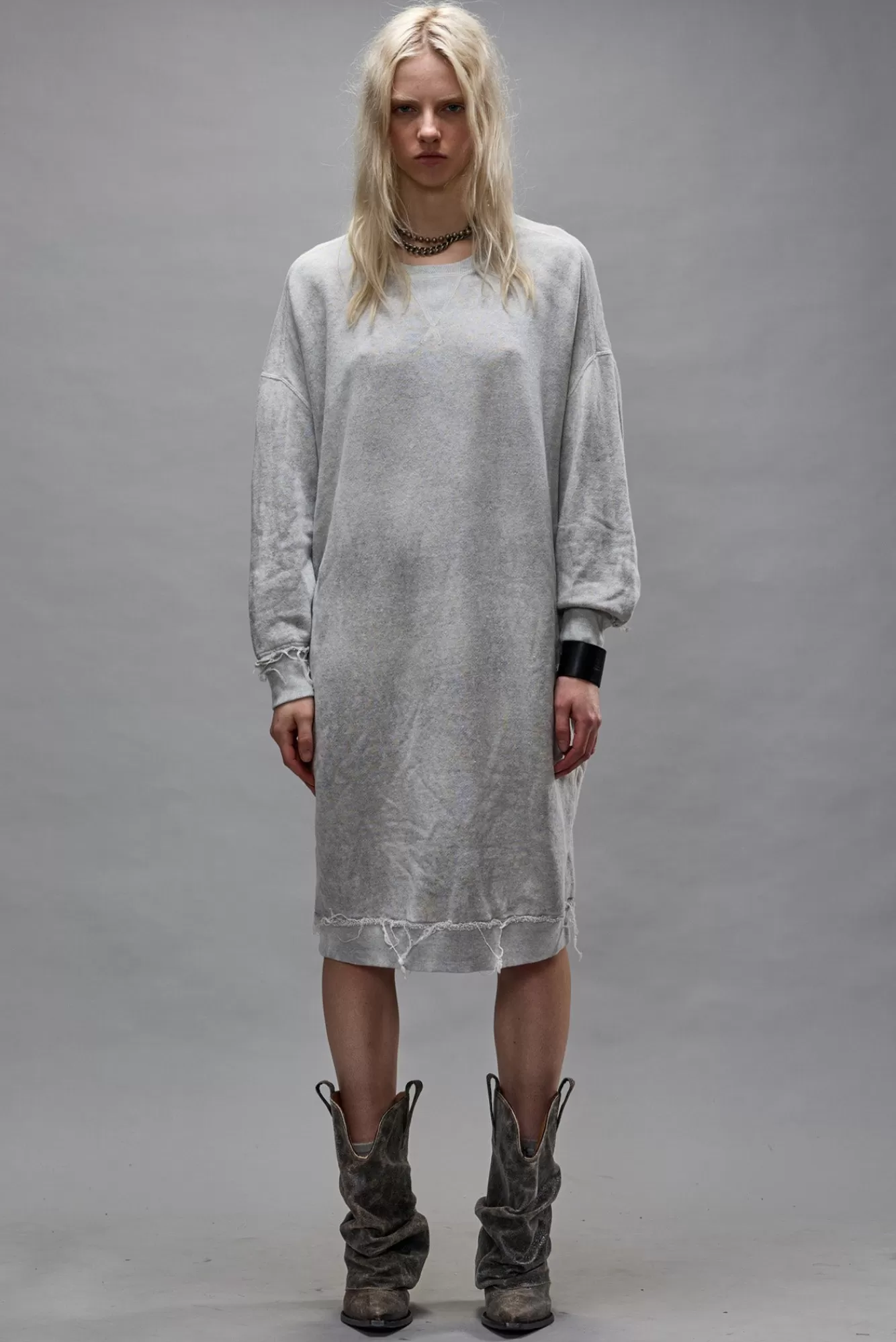 Dresses & Skirts<R13 GRUNGE SWEATSHIRT DRESS - HEATHER GREY