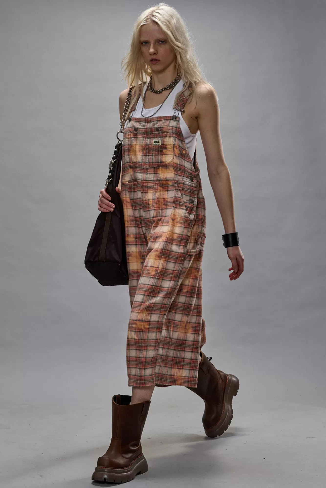 Pants & Shorts<R13 JUMBO OVERALL - BLEACHED ORANGE PLAID