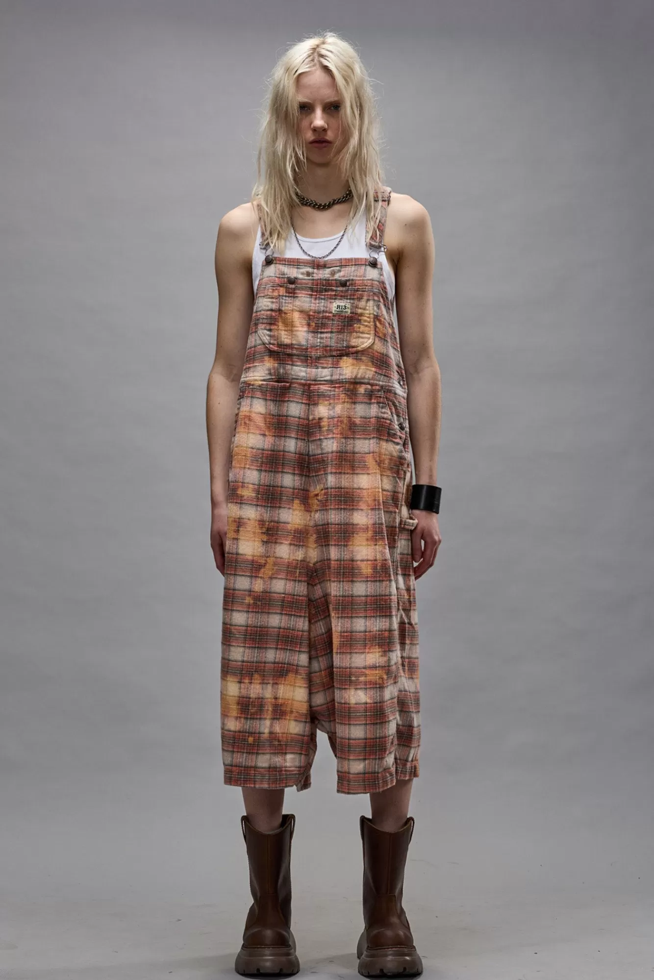 Pants & Shorts<R13 JUMBO OVERALL - BLEACHED ORANGE PLAID