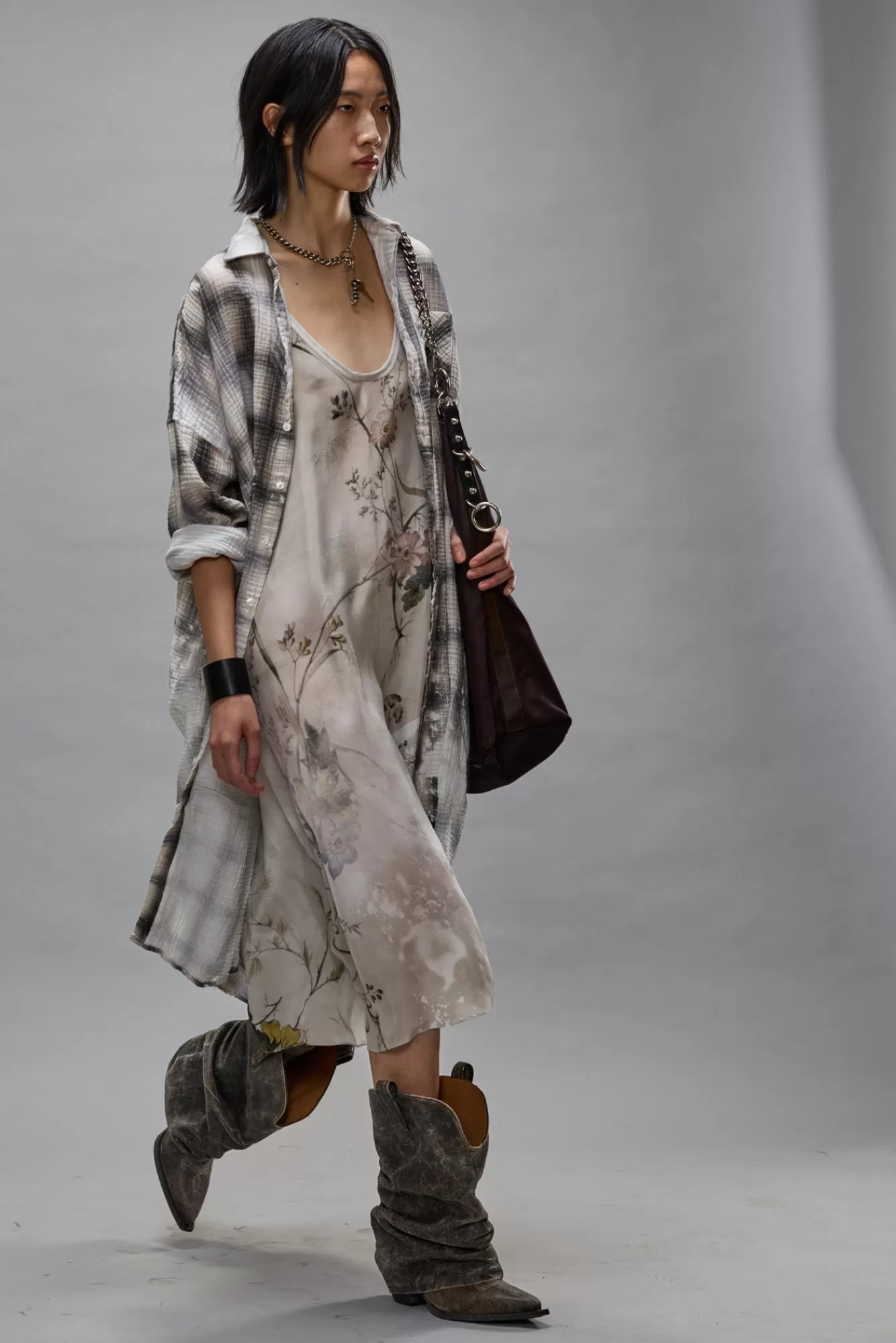 Dresses & Skirts<R13 JUMBO SHIRTDRESS - PRINTED GREY PLAID