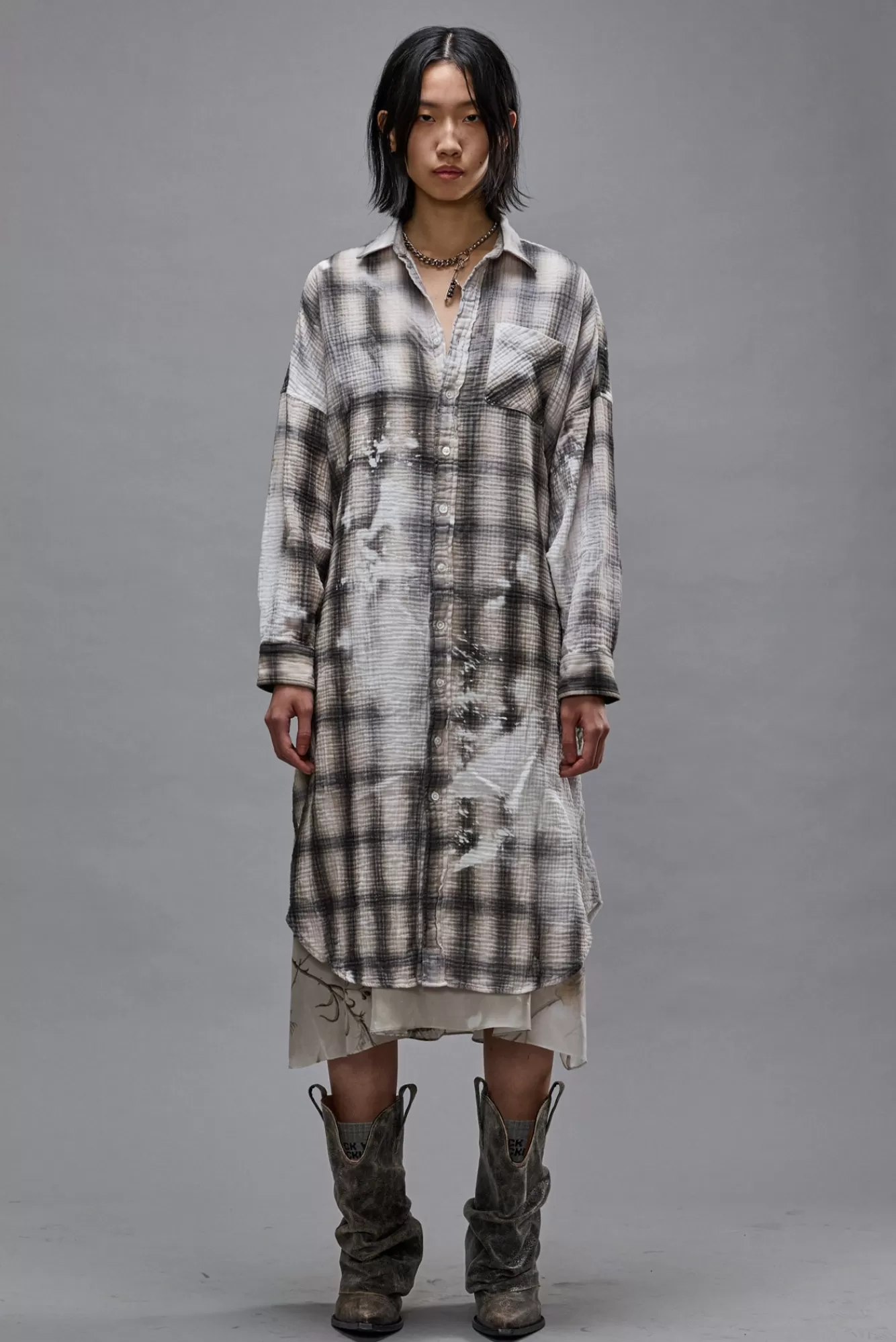 Dresses & Skirts<R13 JUMBO SHIRTDRESS - PRINTED GREY PLAID