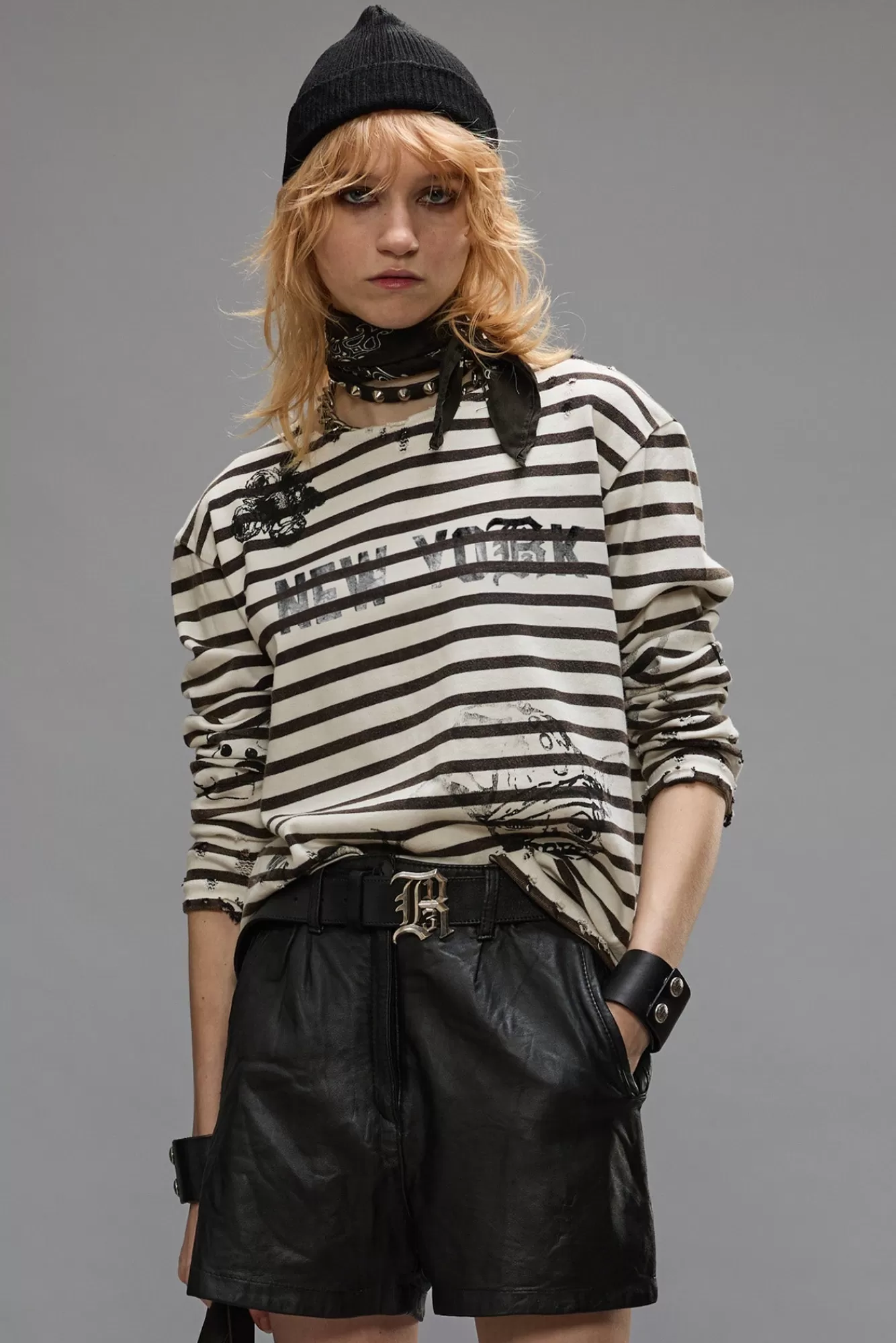 T-Shirts<R13 LONG SLEEVE BRETON TEE - BLACK AND WHITE STRIPE