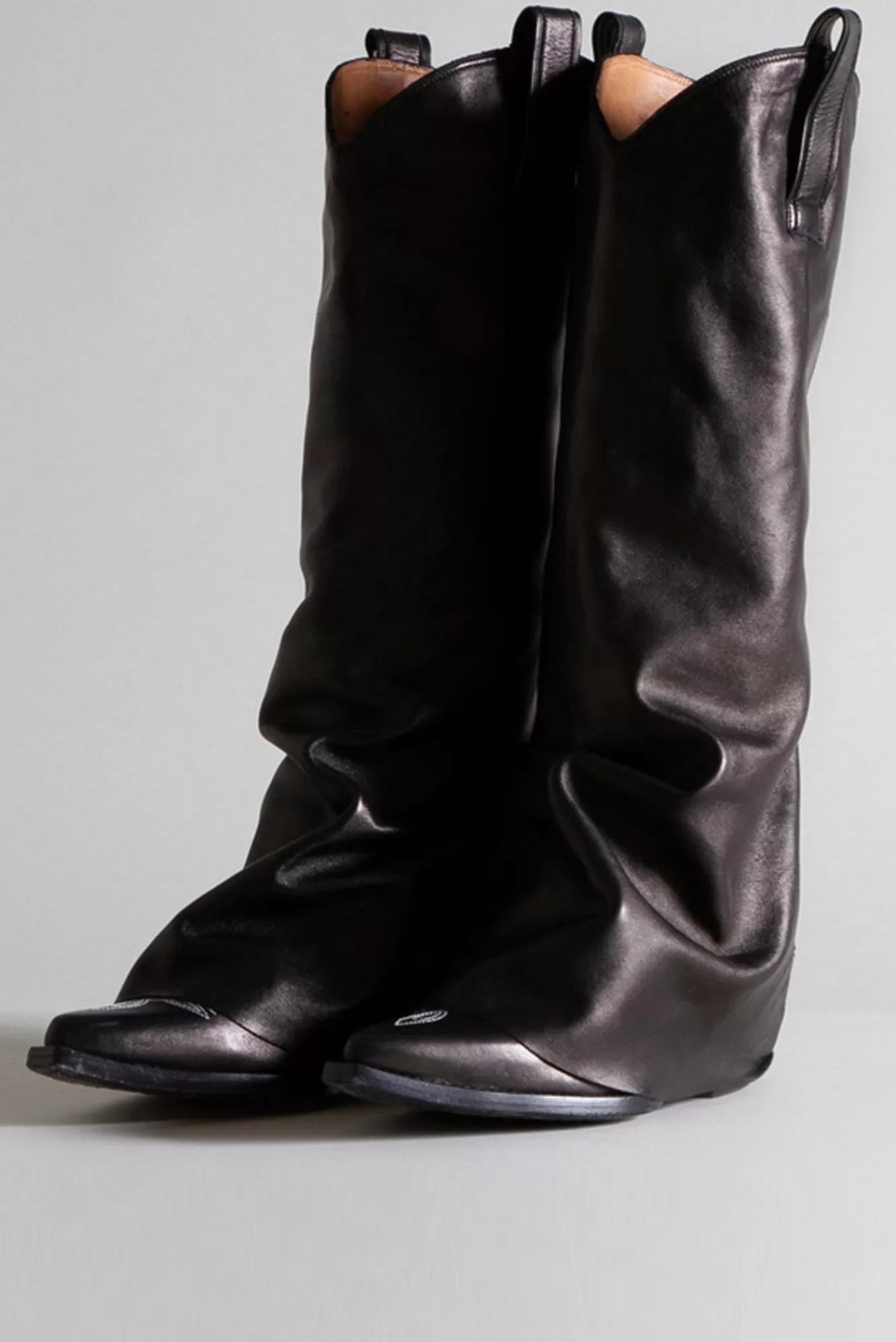 Boots | Cowboys<R13 MID COWBOY BOOTS WITH SLEEVE - BLACK LEATHER