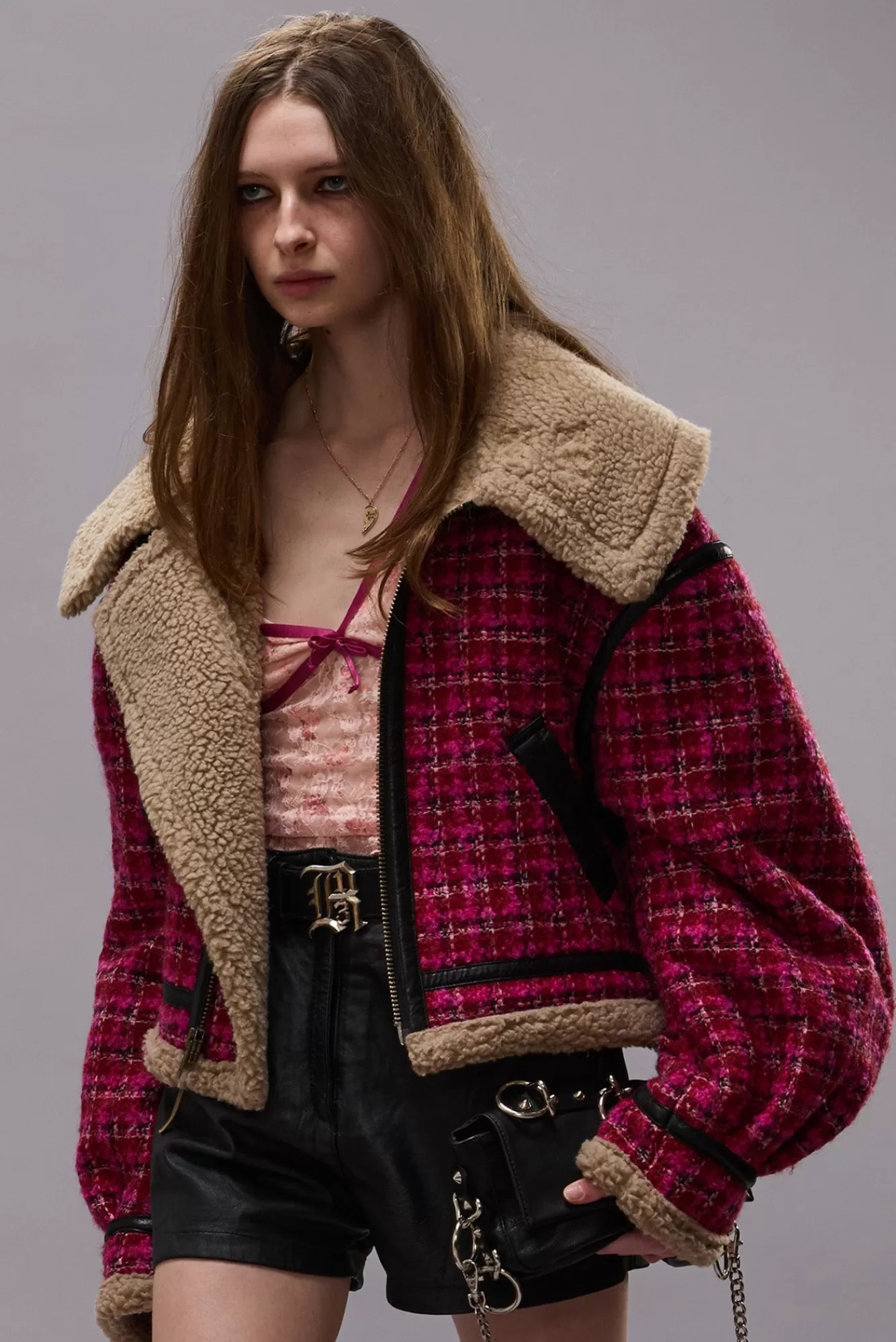 Jackets & Coats<R13 OVERSIZED AVIATOR JACKET - RASPBERRY TWEED