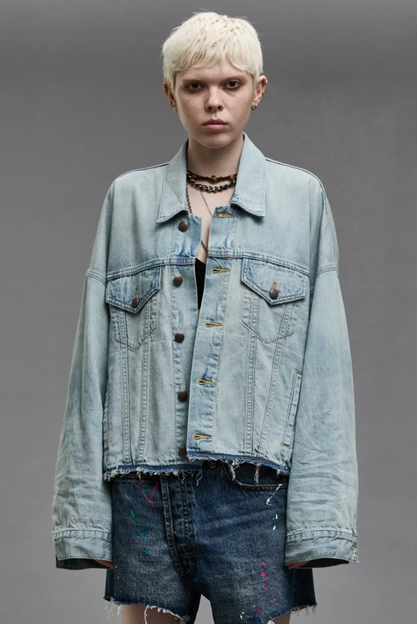 Jackets & Coats<R13 OVERSIZED CUT-OFF TRUCKER JACKET - LENNON BLUE