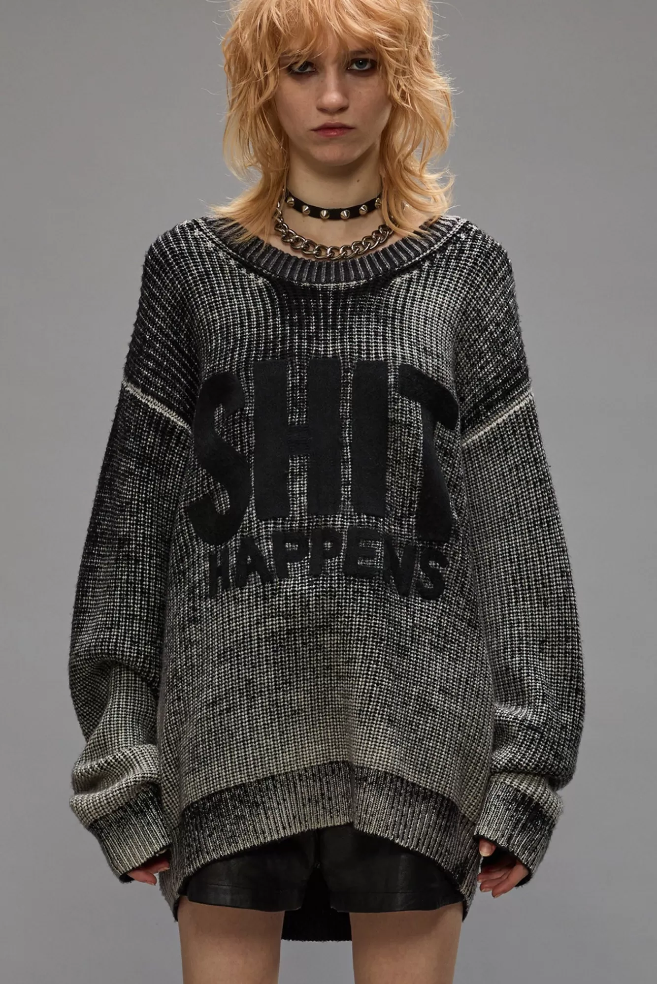 Sweaters<R13 SHIT HAPPENS BOYFRIEND SWEATER - DISTRESSED BLACK