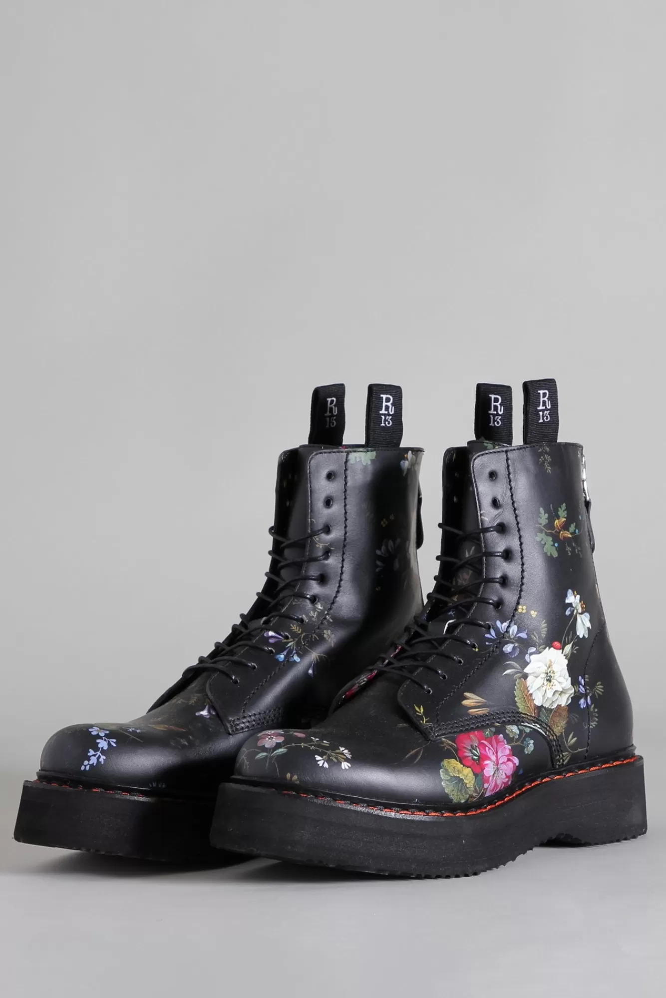 Boots<R13 SINGLE STACK BOOT - BLACK FLORAL