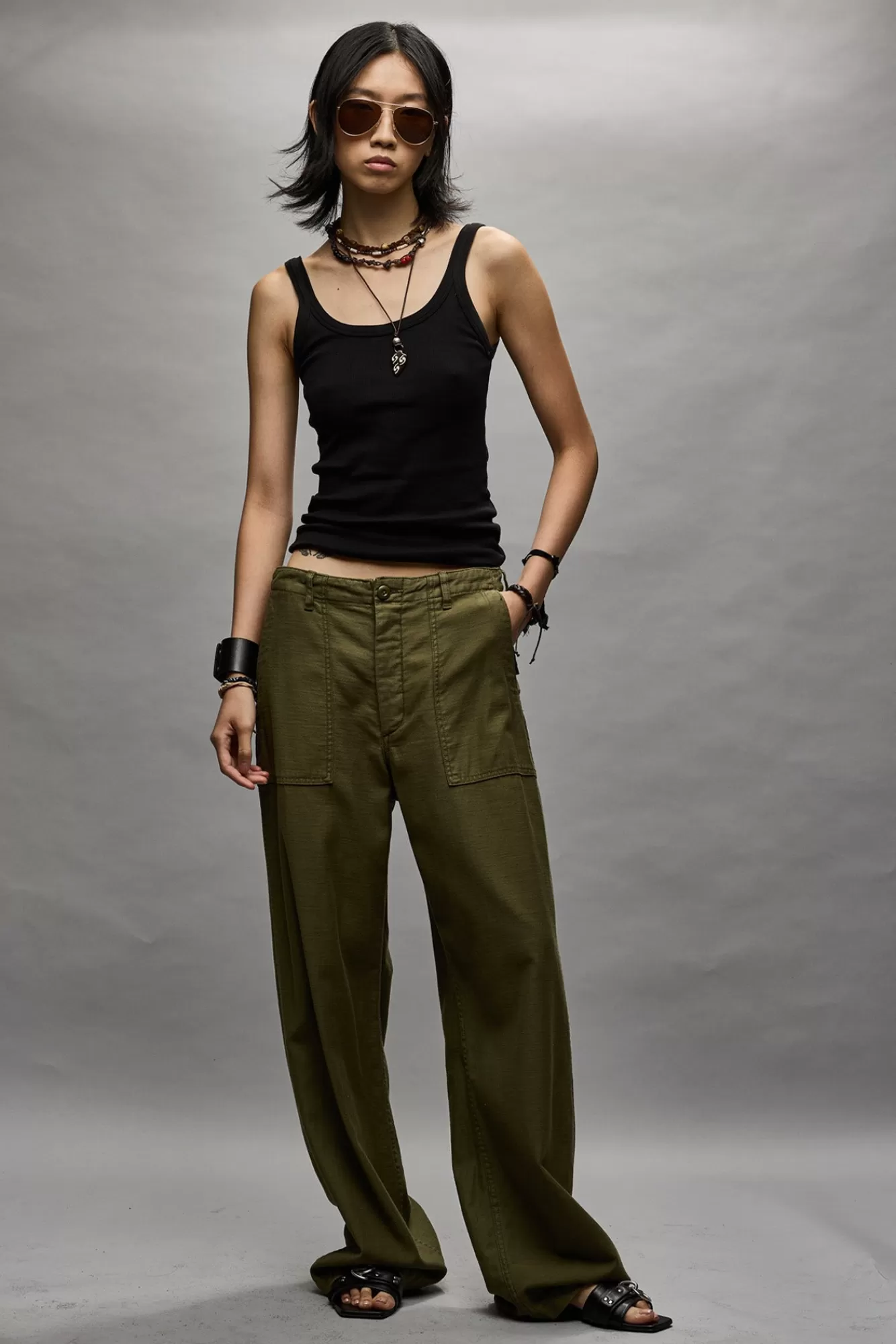 Pants & Shorts<R13 WIDE LEG UTILITY PANT - OLIVE